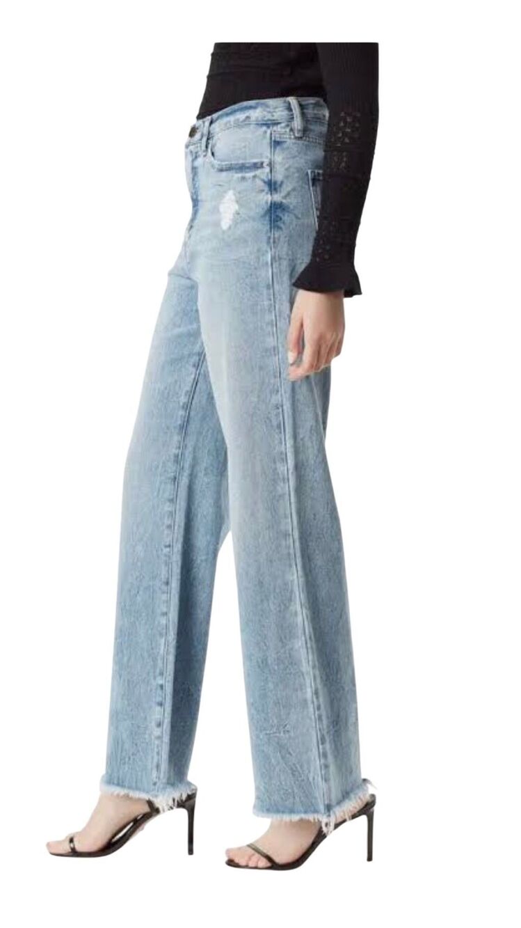Sam Edelman Codie wide leg raw hem light wash drawstring waist with button and z